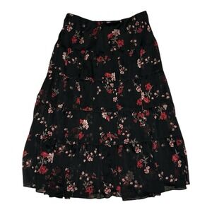 Vintage Ralph Lauren Tiered Skirt Black Floral  Size Large Romantic Cottagecore